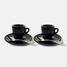 HORECA 更厚的義式濃縮咖啡半糖咖啡杯+迷你咖啡匙組, 黑色, 2組