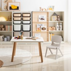 리바트 꼼므 800 아이책상 + 의자 세트 방문설치, 화이트(책상), 그레이(의자)