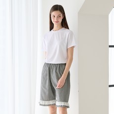 테라우드 여성용 리썸 체크 레이스 5부 파자마 바지