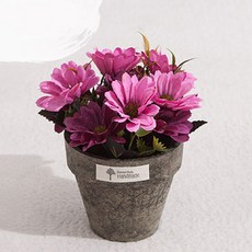 플라워트리 조화 엔틱데이지 원형 화분 세트, 버간디(조화), 1세트