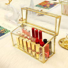 像星星一樣玻璃鍍金邊框口紅珠寶盒 金色 235*95*145mm, 1個