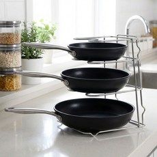 UH홈데코 스텐 후라이팬 정리대, 실버, 1개, 3단