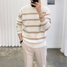 Adore Classic 男款橫條紋 Hacci 喀什米爾圓領長袖針織衫