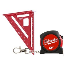 Milwaukee 三角尺 180mm MLSQ170+鑰匙扣捲尺 2m 48-22-5507 套組, 1組