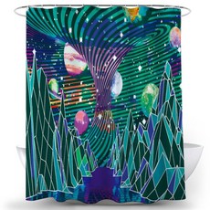 行星圖案浴簾 TYPE 3 100 x 180 cm, 1個, 多色(混合)