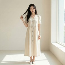 Paperments Arielle V領抓皺口袋泡泡袖連身裙 14910