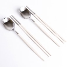 헤이즈리빙 스텐304 2인 수저세트, 크림, 숟가락 2p + 젓가락 2벌, 2세트