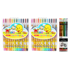 東亞 小黃雞 旋轉色鉛筆 12色 2入 + Tucobi 三角橡皮擦鉛筆 SG-208 6款 x 2入, 混色, 1套