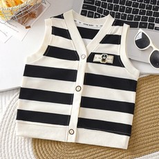 Yubly兒童拼色條紋V領鈕扣背心