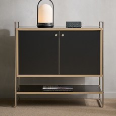 오브릭 미드센츄리모던 다용도 수납장 캐비닛 오픈선반형 800 방문설치, 블랙우드