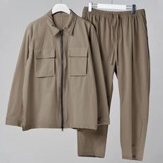하이후 남성용 스판 투웨이 셔츠 자켓 + 와이드 크롭 팬츠 세트 HE1034