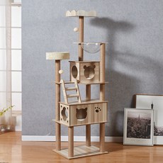 칠시 고양이 더블 숨숨집 캣타워, 우드, 1개