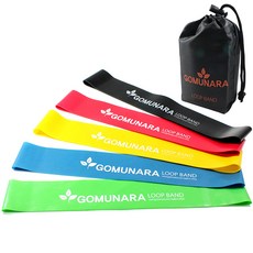 GOMUNARA 環狀彈力帶5入組附收納袋, 綠色 藍色 黃色 紅色 黑色, 5件