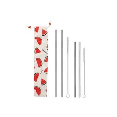 不鏽鋼吸管 L號 2入+M號 2入+清洗刷 L號+M號+西瓜收納袋, 1套