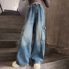 Starbean 兒童多口袋寬版直筒牛仔褲