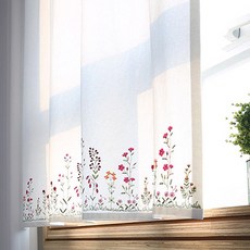 野花刺繡小窗簾 頭紮型, 混色