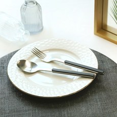 Bogen Armand 緞面甜點匙 + 叉子組, 黑色, 甜點匙 + 甜點叉, 1套