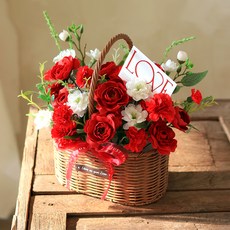 Scent Basket 人造花 毛茛 香皂花 花籃 + 卡片組, 紅色, 1個