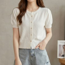 女款圓領鈕扣修身短袖開襟衫