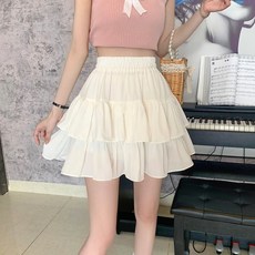 MarketA 女款層層荷葉邊A字鬆緊腰迷你短裙