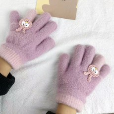 ebbmdalda 女童可愛兔子戒指刷毛內裡超細纖維手套 雙手組 RK148