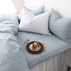 BasicTone 韓國製高密度60支純棉加大尺寸鬆緊帶固定式床墊, 牛奶藍