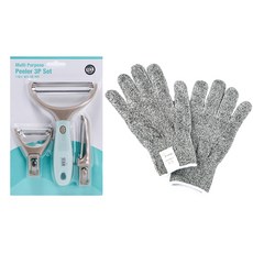 Cooking Plus 多用途削皮器 3 種 + 防護安全手套 2入, 混色, 1套