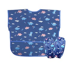 Derhappy 兒童恐龍防水短袖美術罩衫袖套組 05, 海軍藍