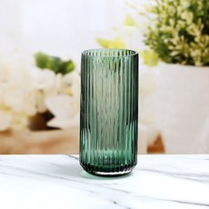 줄무늬 기둥 와이드 유리 화병, 그린