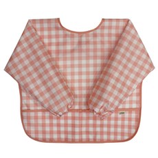 Derhappy 兒童美術畫畫衣 防水長袖圍裙 格紋, 蜜桃色