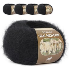 YEONIL 絲綢馬海毛編織線 5入, 21 黑色, 5個