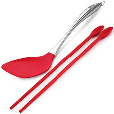 BER!NG 不鏽鋼柄矽膠鍋鏟 大+料理筷組, 混色, 1套