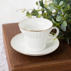 임페리얼포슬린 골든에징 웨이브 티컵 앤 소서 145ml, 화이트 + 골드, 1개