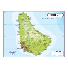 지도닷컴 바베이도스 지형지도 코팅형 210 x 150 cm, 1개
