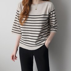 女款船領條紋7分袖針織衫 n1569