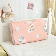 Annette 60s貢緞棉可拆洗天然兒童乳膠枕 中童款 乖乖兔, 粉紅色