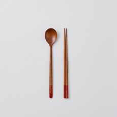 칠몽 K RIBBON 금수강산 옻칠 나무 1인용 수저 세트 22cm, 다홍, 1세트, 숟가락 + 젓가락