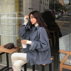 PEONIST 女款寬鬆燈芯絨長袖翻領襯衫