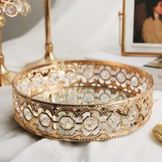 JINSIM DESIGN 亮水晶金色圓形托盤小, 1個