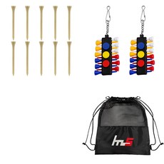 NAYASTYLE 木製高爾夫標準球梯 10入 + 高爾夫+球標短球梯 2入 + 收納袋套組 GFYP-182-4+183PU, 混合色