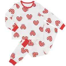 Maykids 孩童拼色格紋愛心印花長袖睡衣+9分睡褲