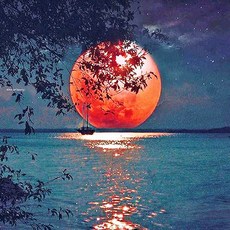 milsten DIY串珠 5D 紅月風景 滿月 鑽石畫 居家裝飾套組, 1套, 混合色