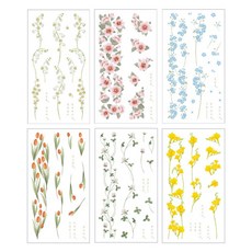 花朵裝飾貼紙 6入, H 鈴蘭、木槿花、勿忘我、芒果鬱金香、三葉草、小蒼蘭, 1套