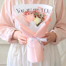 ScentBasket 永生滿天星皇后玫瑰香皂花混搭兩朵花束, 鮭魚粉