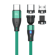 데일리조이 3in1 멀티 540 회전 고속 충전 마그네틱 케이블 60W, 그린, 1개, 1m