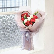 ASPASIA Lisa LED愛心花圈線條玫瑰花束+提袋, 紅色, 1個