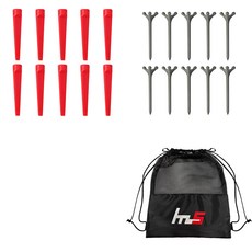 NAYASTYLE 塑膠高爾夫長球釘 10p + ABS 高爾夫長球釘 10p + 收納袋組合 GFYp-185-5 + 172-4PU, 混色