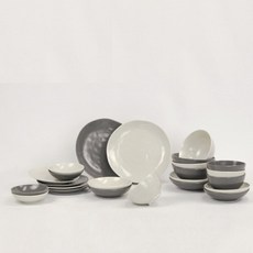 Pavlovus Sol 4人份餐具組 24入, 1套, 飯碗 4p + 湯碗 4p + 小菜盤(小) 4p + 小菜盤(中) 4p + 小菜盤(大) 2p + 盤子(小) 4p + 盤子(中) 2p, 奶油色 + 灰色