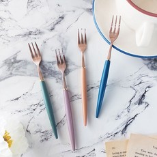 Bogen 艾菲爾玫瑰金茶叉4件組, 橄欖色 + 深粉紅色 + 焦糖色 + 海軍藍, 1套