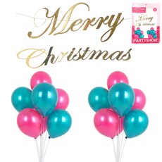 PARTYSHOW 氣球支架 珍珠紫紅色 10入 + 珍珠翠綠色 10入 + 聖誕節書法金色 套組, 混合顏色, 1個